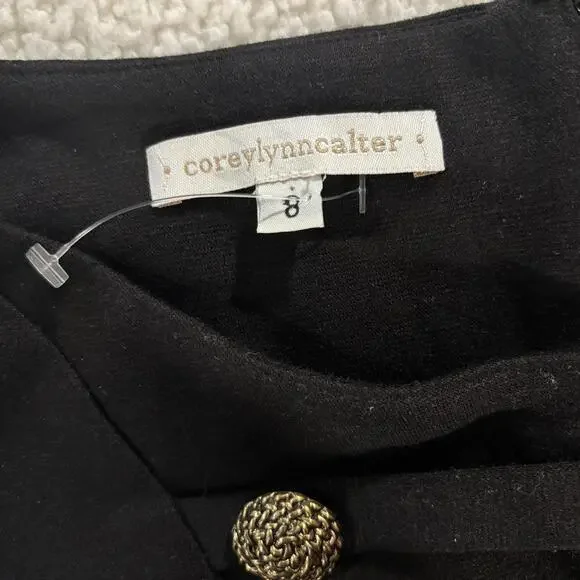 Anthropologie Corey Lynn Calter Black‎ Preppy Dress with Gold Buttons size 8 - Picture 3 of 8